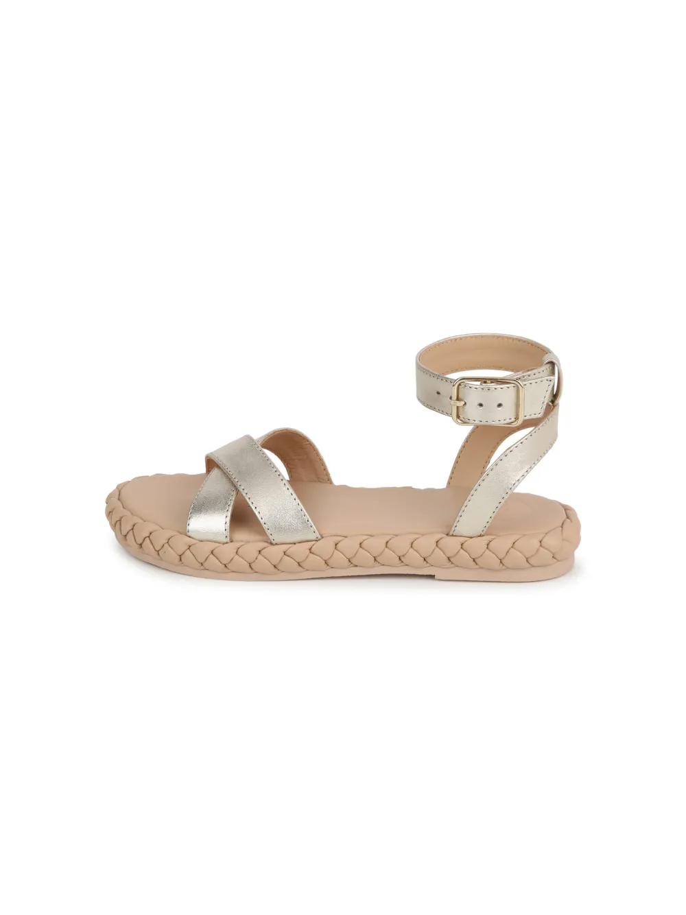 Shop Chloé Braided-sole Leather Sandals In Gold