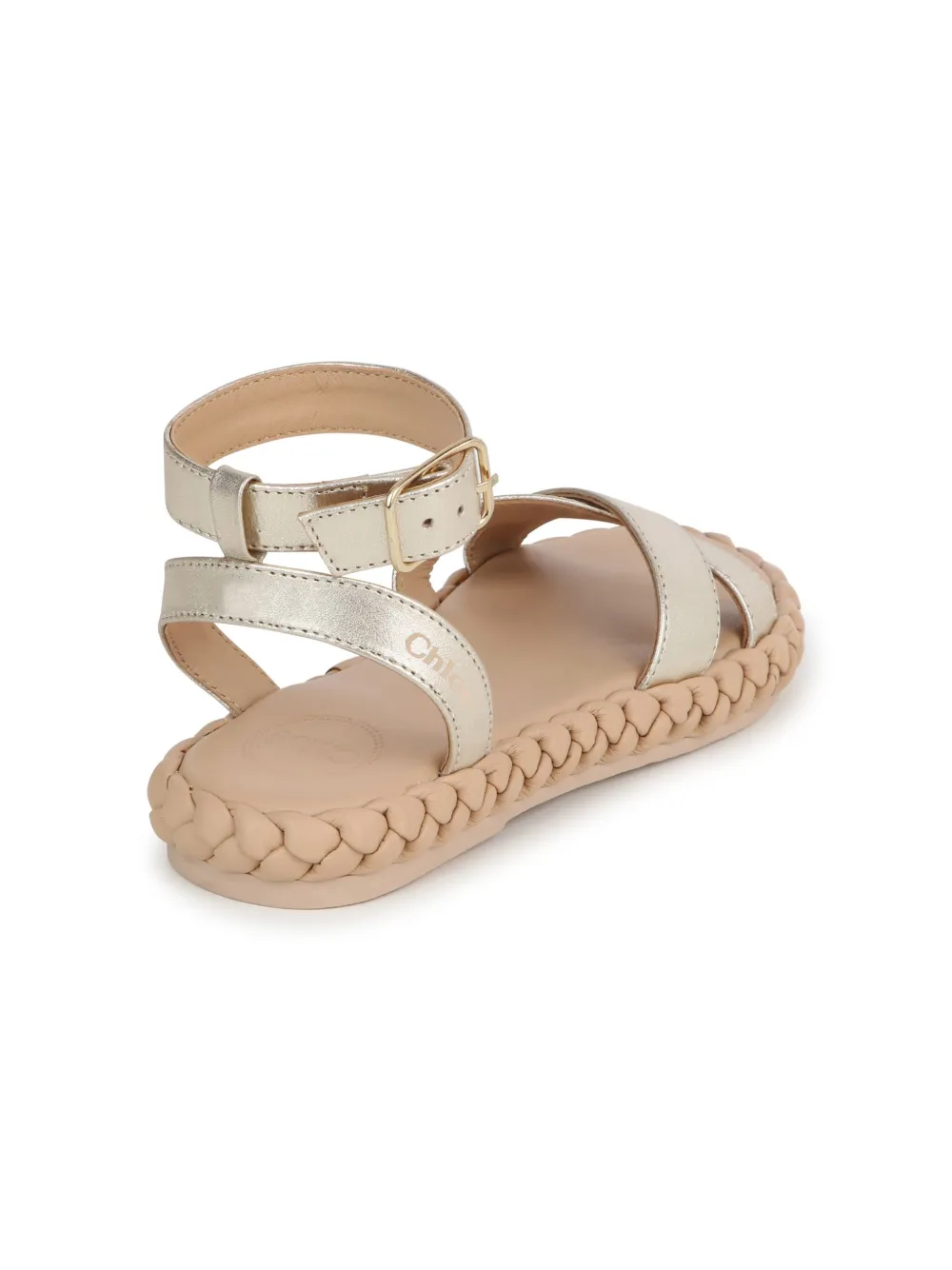 Shop Chloé Braided-sole Leather Sandals In Gold