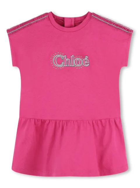 Chloé Kids فستان قطن عضوي مطرز بشعار الماركة