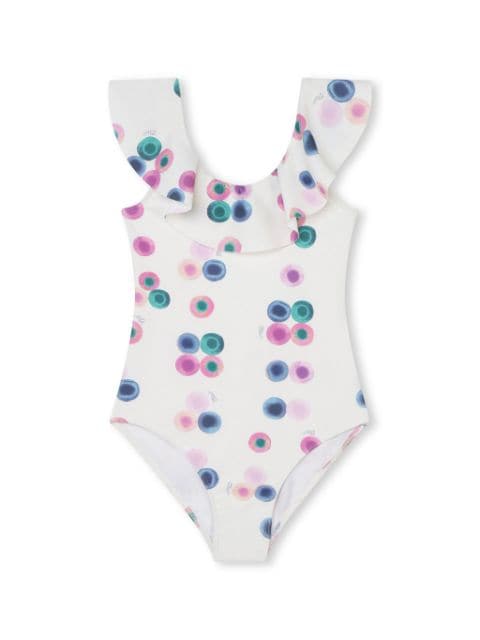 Chloé Kids abstract-print ruffled swimsuit