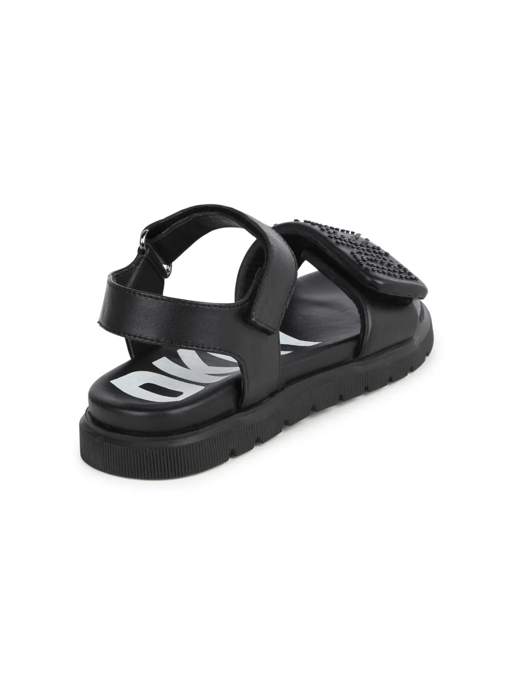 Shop Dkny Studded-logo Leather Sandals In Black