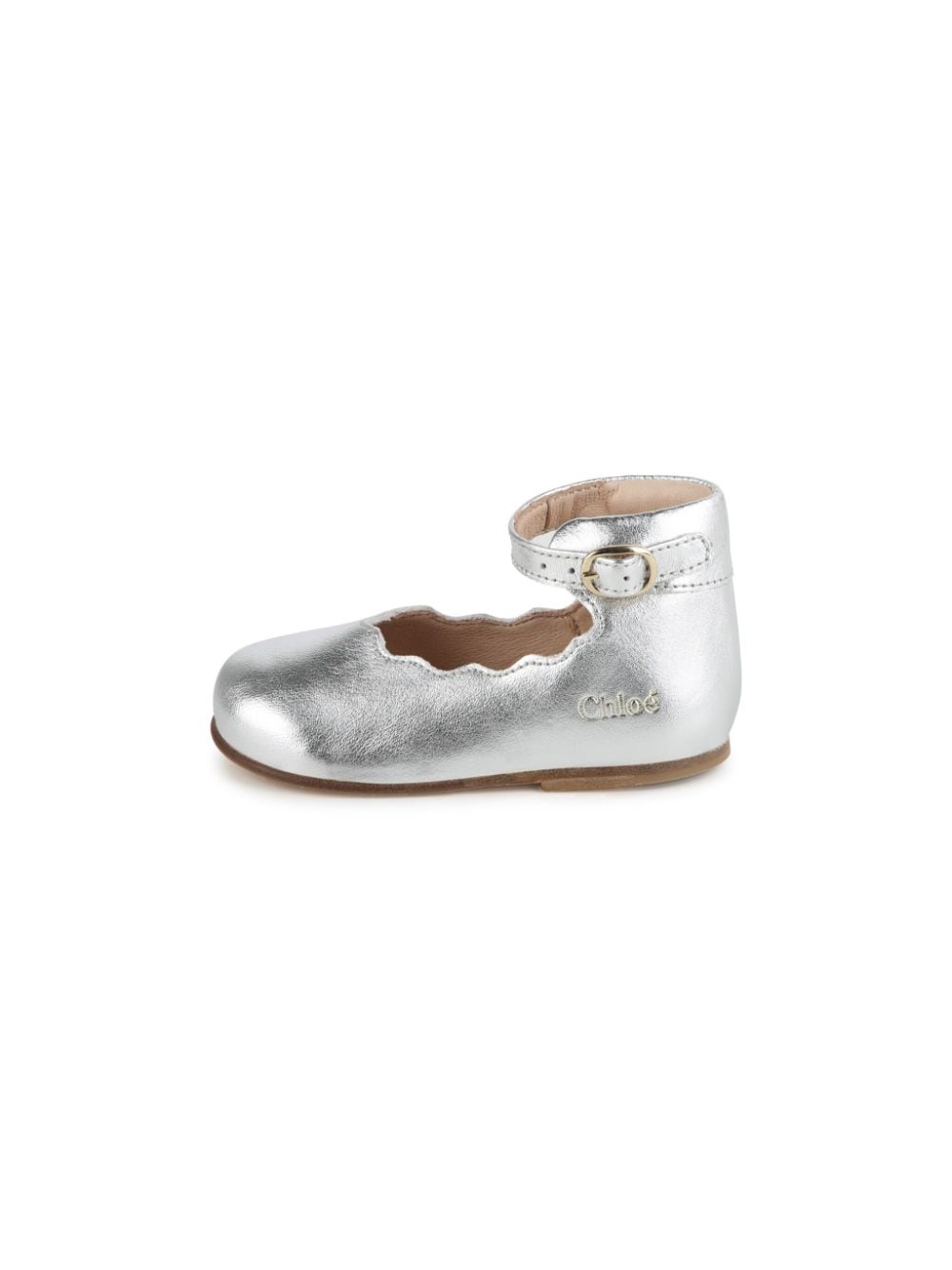 Shop Chloé Buckled Leather Ballerina Shoes In Silver