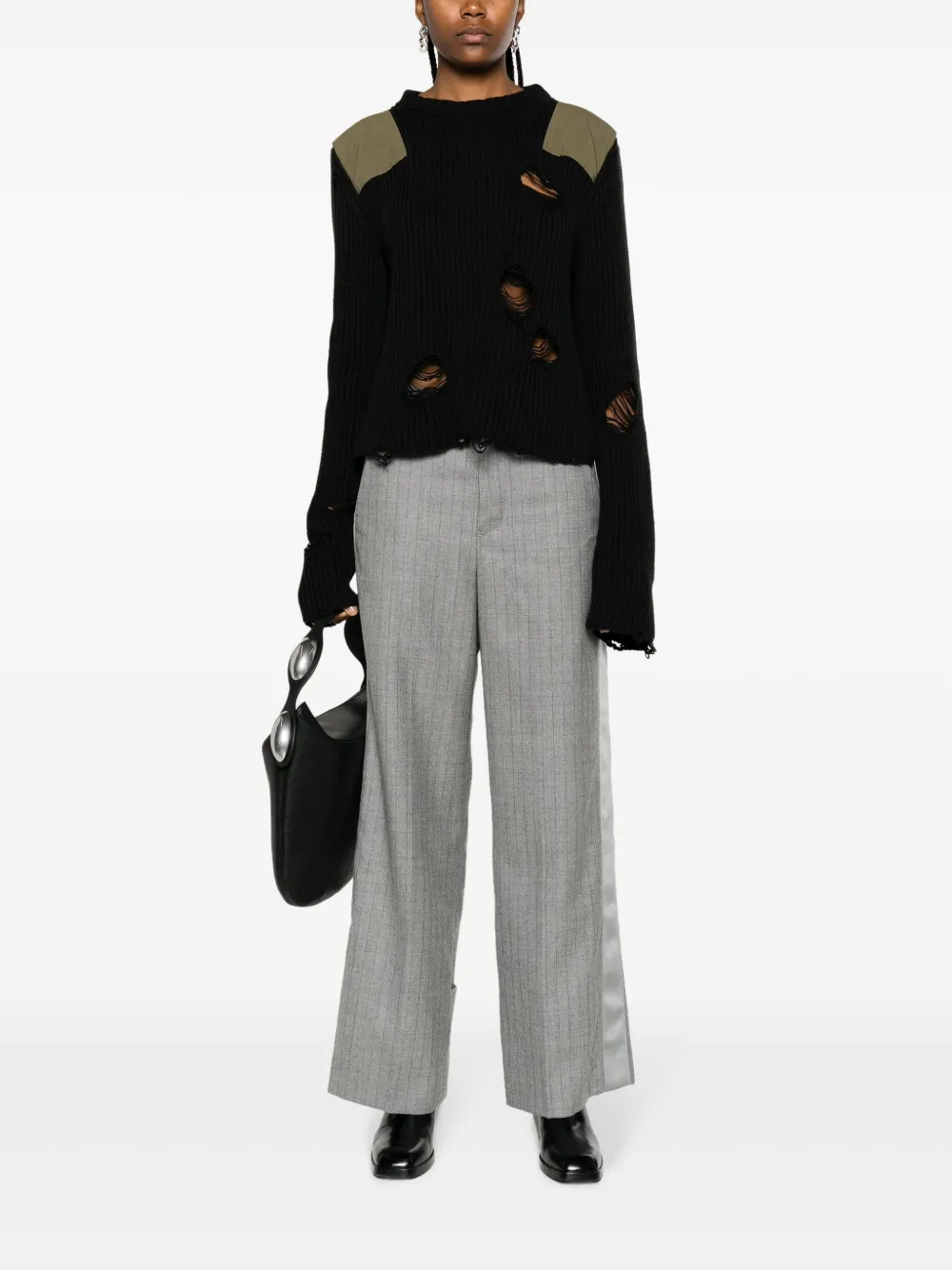 sacai pinstriped wide-leg wool trousers - Grijs