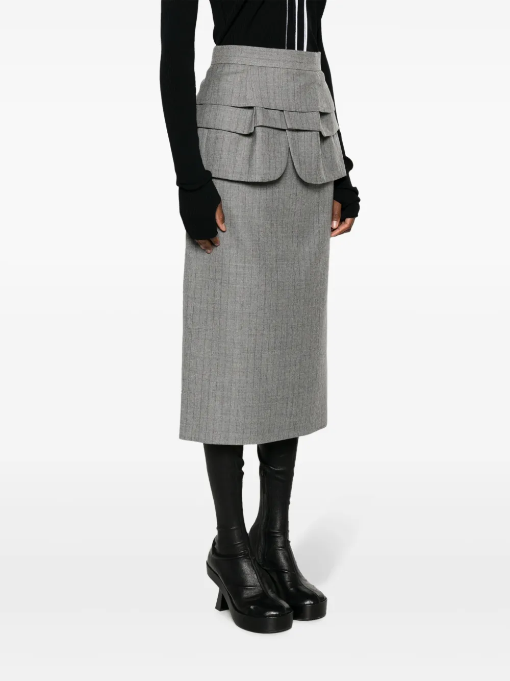 sacai pinstriped ruffled wool skirt - Grijs