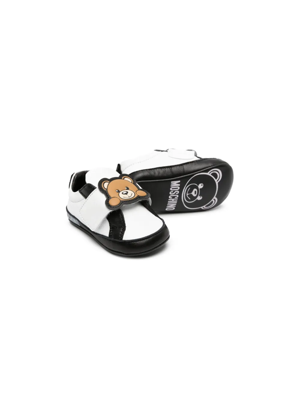 Moschino Kids Teddy Bear-patch leather crib shoes - Wit
