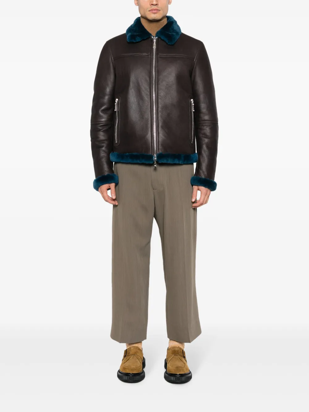 Tagliatore contrasting-trim zipped leather jacket - Bruin