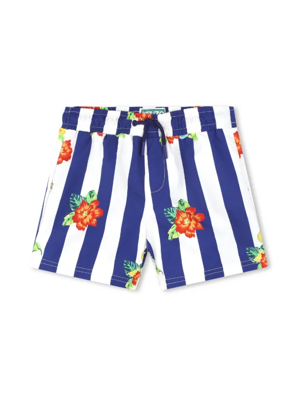 Kenzo Kids floral-print Striped Swim Shorts White FARFETCH IN