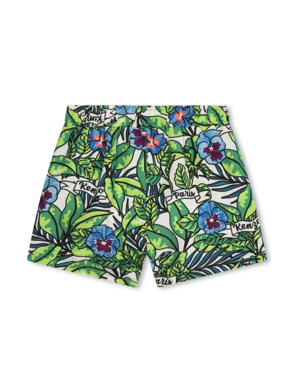 Kenzo Kids logo print Swim Shorts Green