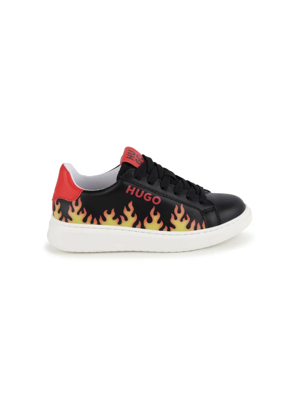 HUGO KIDS Leren sneakers met vlammenprint - Zwart