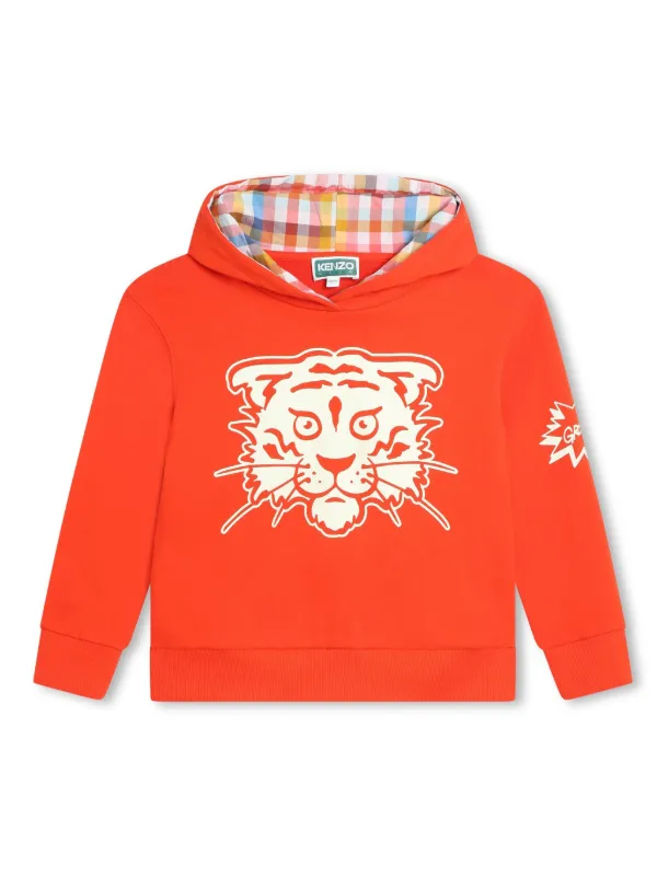 Kenzo Kids logo print Cotton Hoodie Red FARFETCH BH