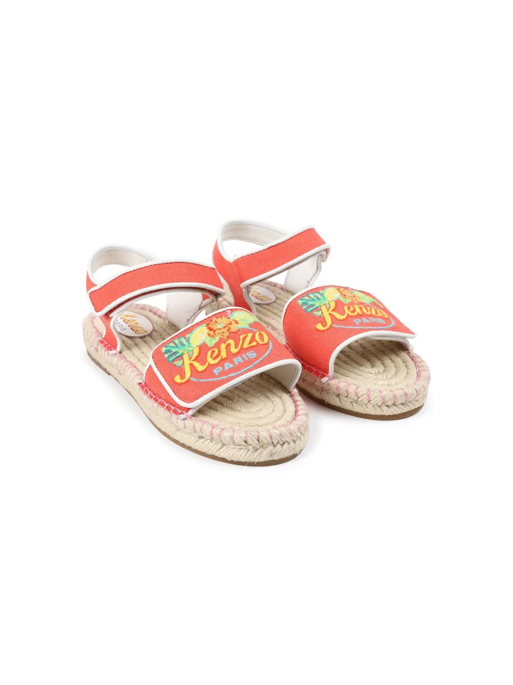 Kenzo Kids logo-embroidered jute sandals Orange