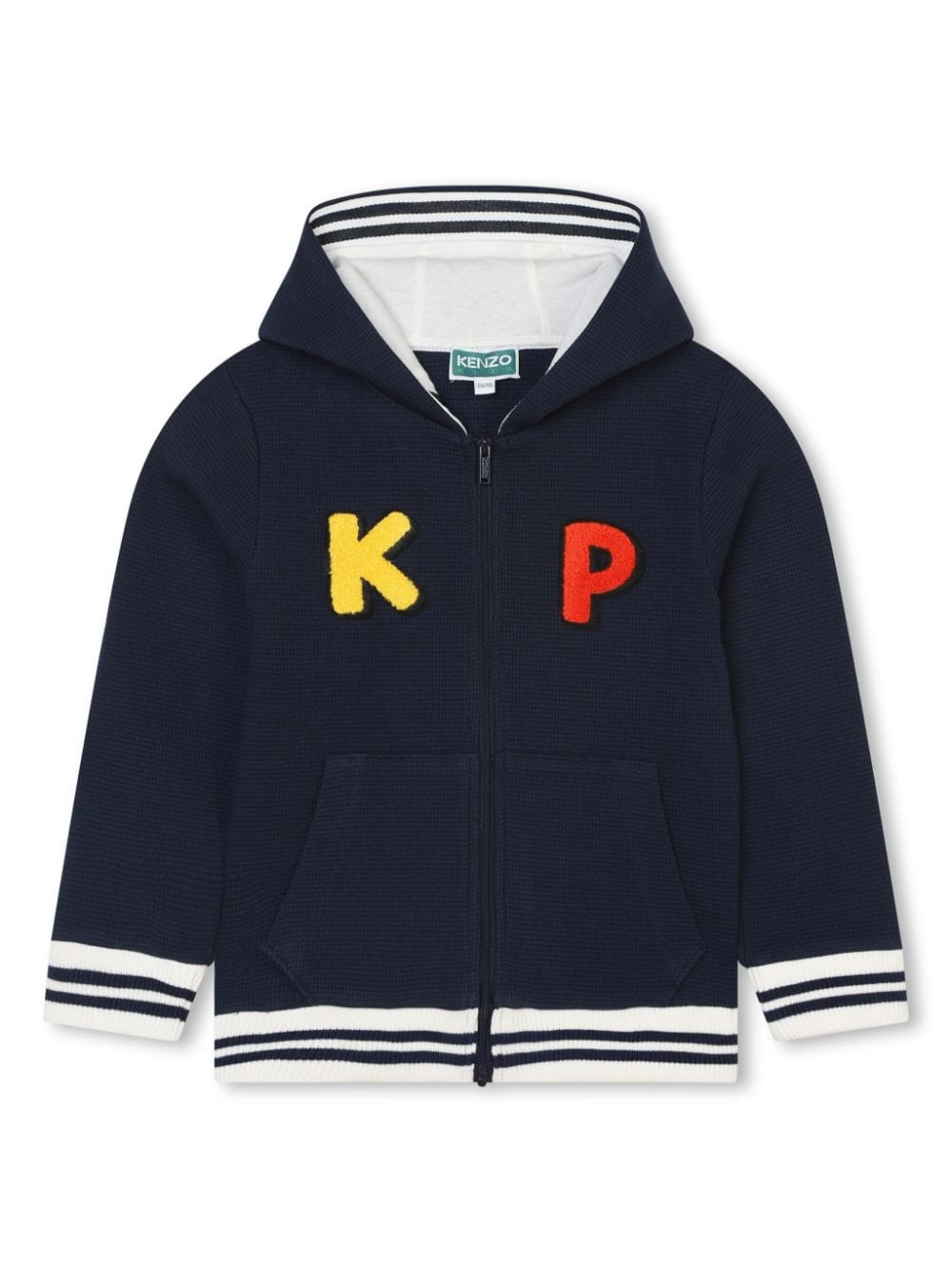 Kenzo Kids' Patterned Intarsia-knit Zip-up Hoodie In Blue