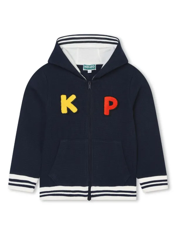 Kenzo Kids Patterned intarsia knit zip up Hoodie Blue FARFETCH CA