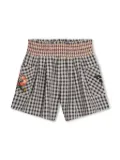 Kenzo Kids check-pattern embroidered shorts - Grey