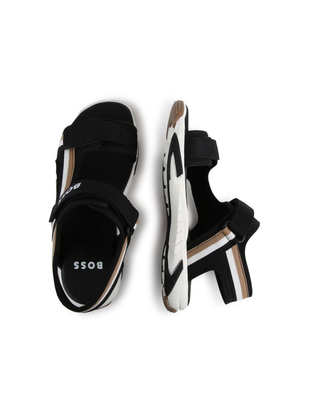 Shop Bosswear Striped Touch-strap Sandals In Black