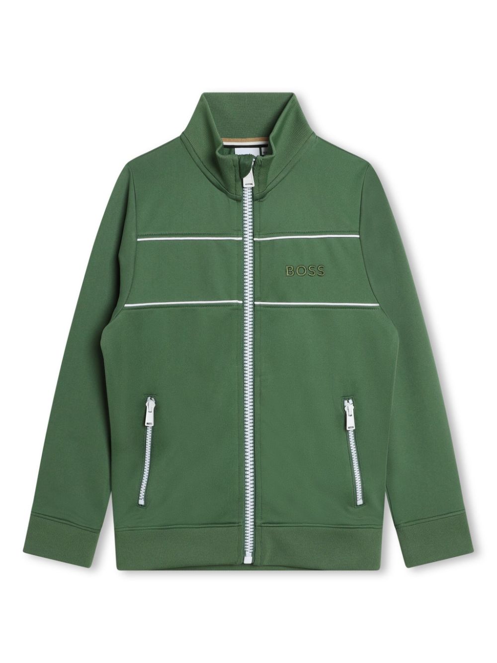 boss kidswear veste zippée à logo brodé - vert