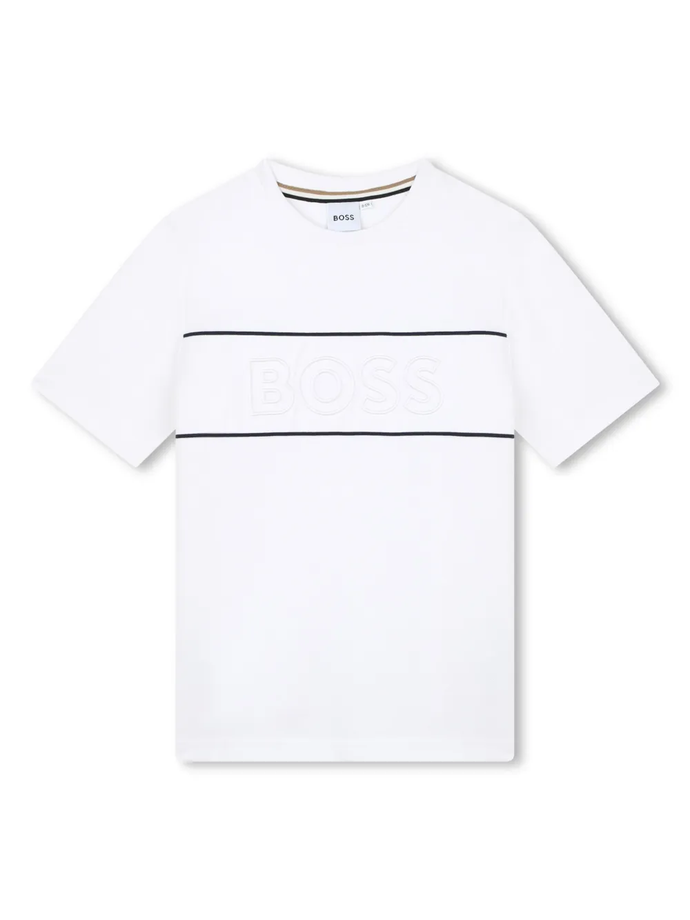 Bosswear Kids' Logo-print Stripe-trim Cotton T-shirt In White