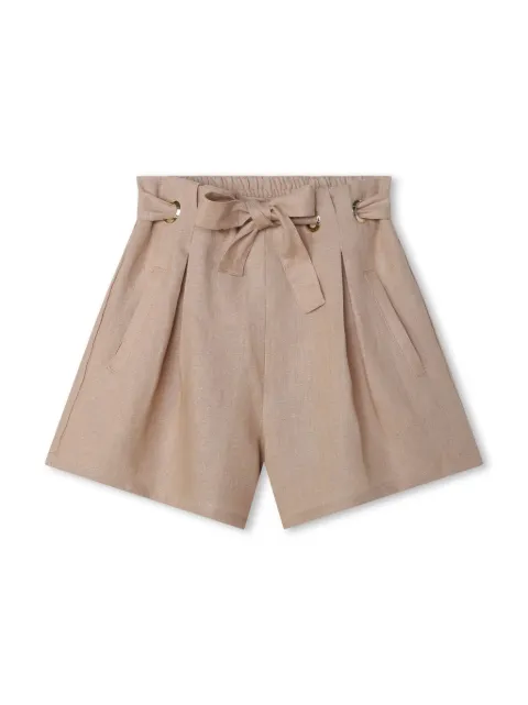 Chloé Kids Bermuda de linho com logo bordado