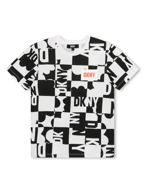 Dkny Kids logo-print checked cotton T-shirt