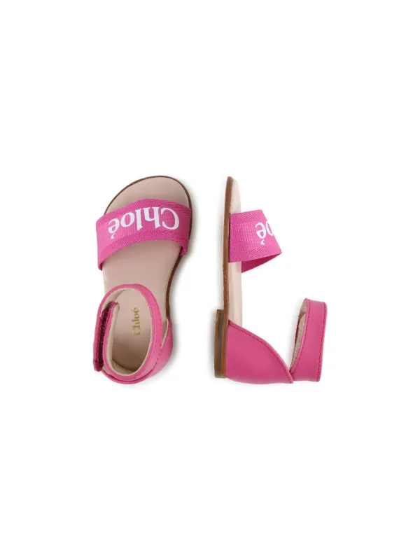 Chloé Kids logo-print Leather Sandals | Pink | FARFETCH