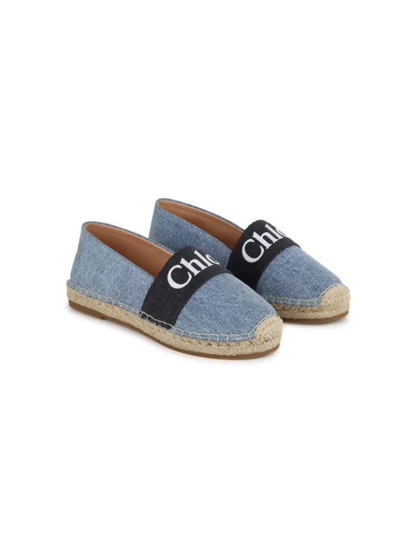 Chloe Kids logo print Denim Espadrilles Blue FARFETCH IE