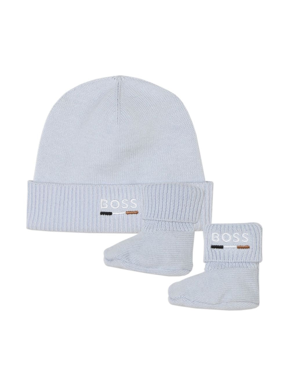 Bosswear Babies' Logo-embroidered Cotton Beanie And Slipper Set In Blue