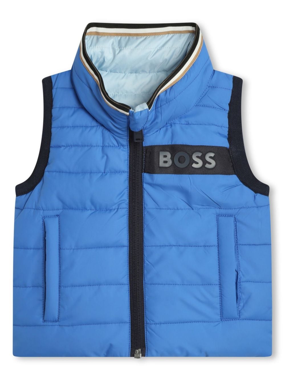 Bosswear Babies' Logo-print Reversible Puffer Gilet In Blue