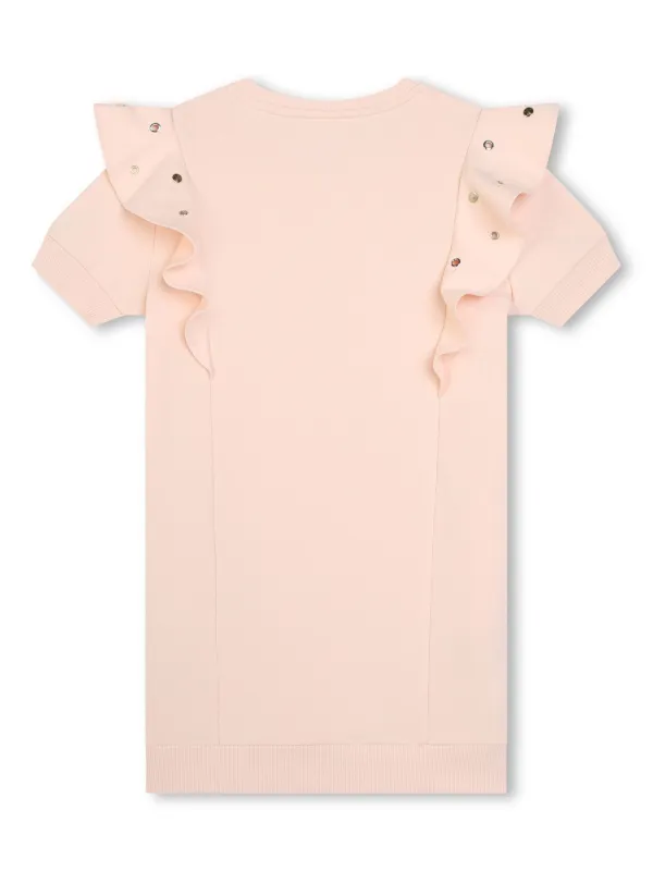 chloe kids logo embroidered dress Chloe Pink Embroidered Dress With Tassel Sleeves – Girls – The Tribe Kids main image 1