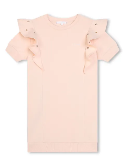 Chloé Kids logo-embroidered eyelet-detail dress