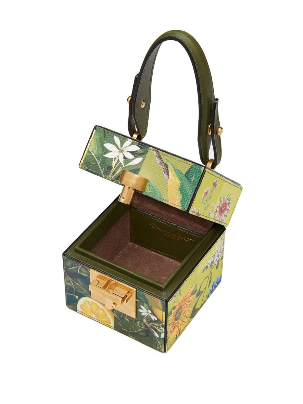 Shop Oscar De La Renta Alibi Cube Graphic-print Clutch Bag In Green