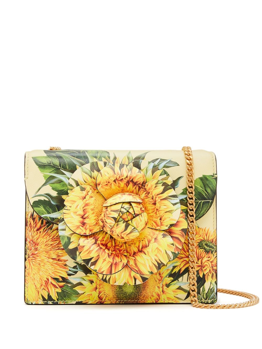 Shop Oscar De La Renta Tro Floral-print Leather Mini Bag In Yellow