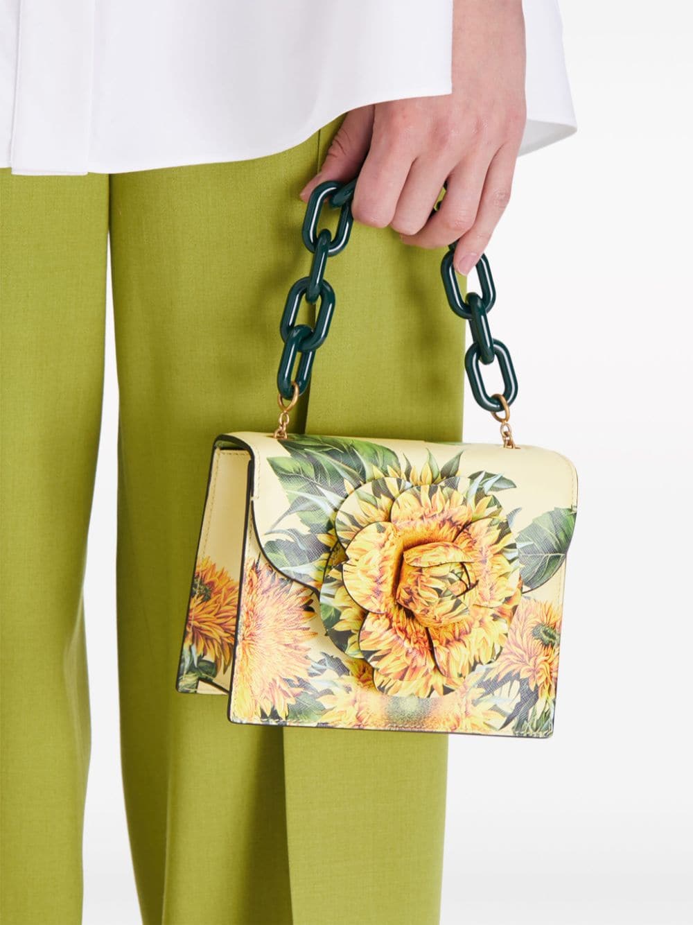 Shop Oscar De La Renta Tro Floral-print Leather Mini Bag In Yellow