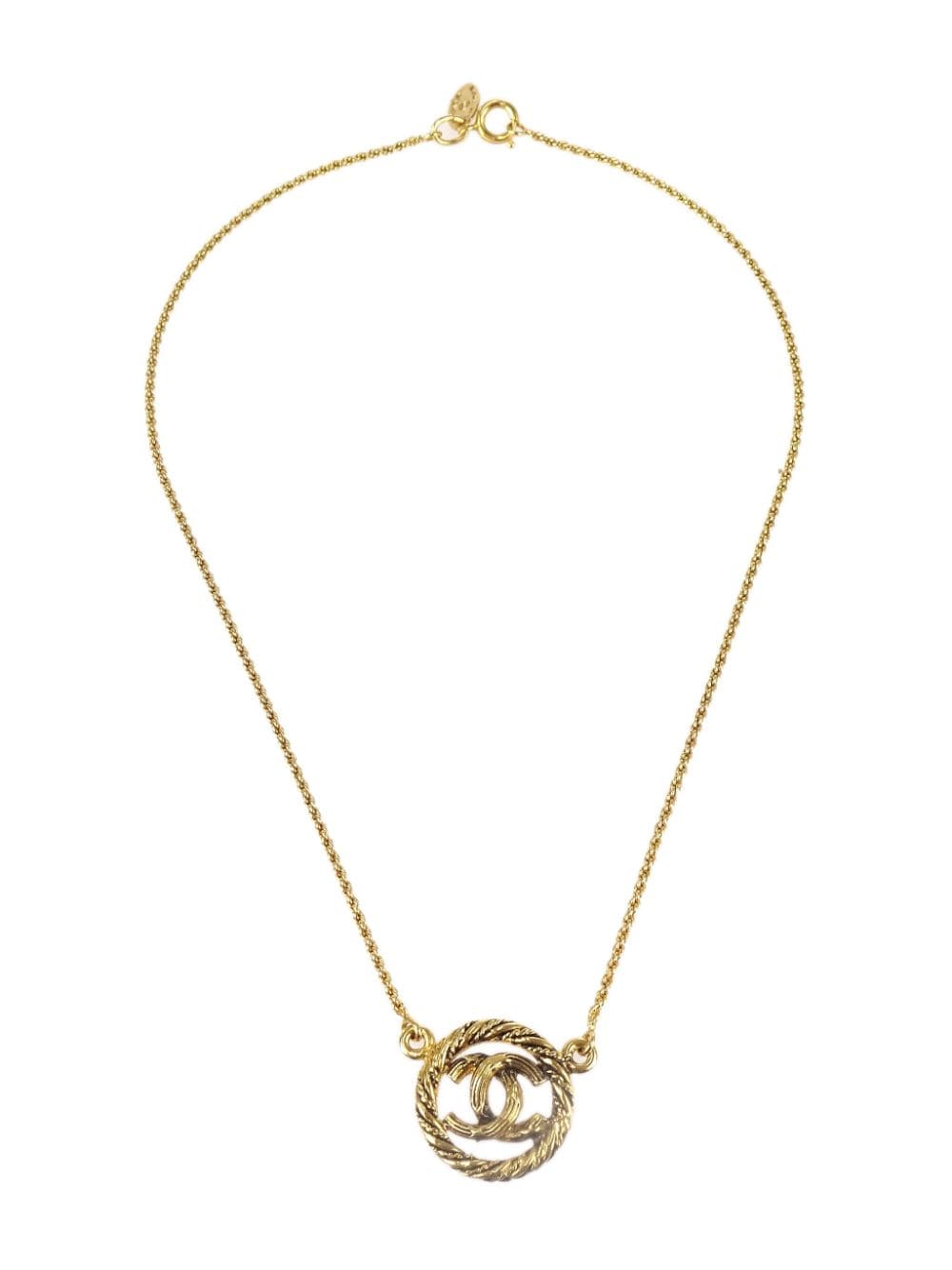 Pre-owned Chanel 1971-1980 Cut-out Cc Pendant Necklace In Gold