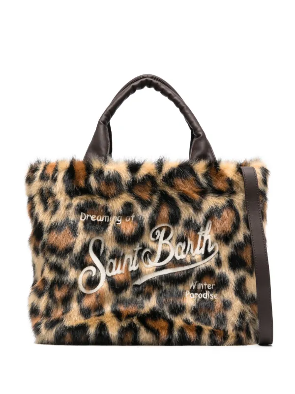 Furry leopard tote online bag