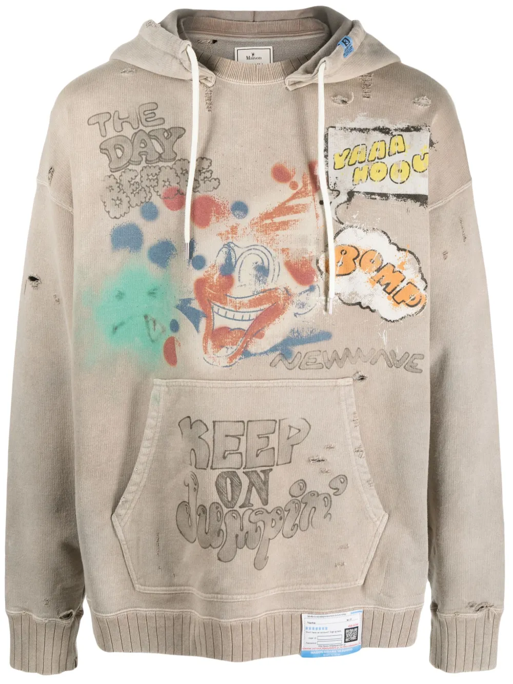 Maison Mihara Yasuhiro Hoodie met graffiti-print Beige