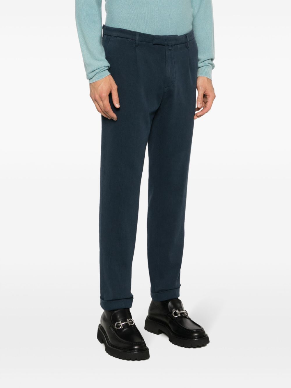 Shop Briglia 1949 Logo-patch Cotton Tapered Trousers In Blue