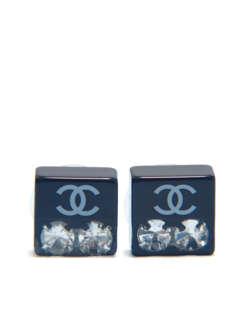 Pre-owned Chanel 2005 Cc Crystal-embellished Cube Earrings In Black