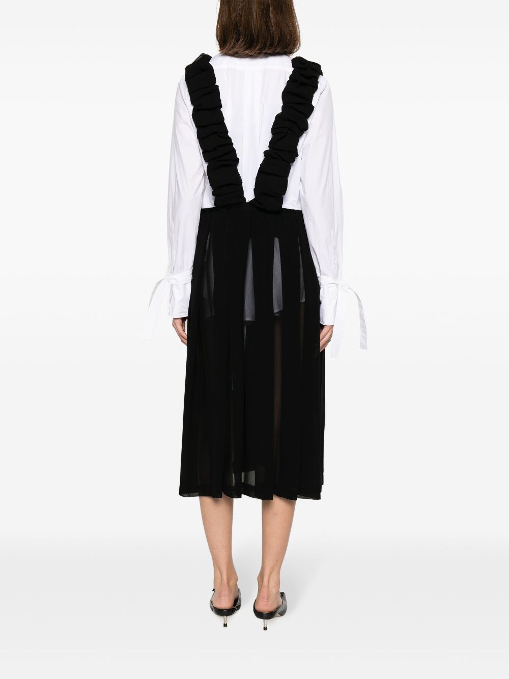 Shop Comme Des Garçons Comme Des Garçons Ruched-trim Pinafore Midi Dress In Black