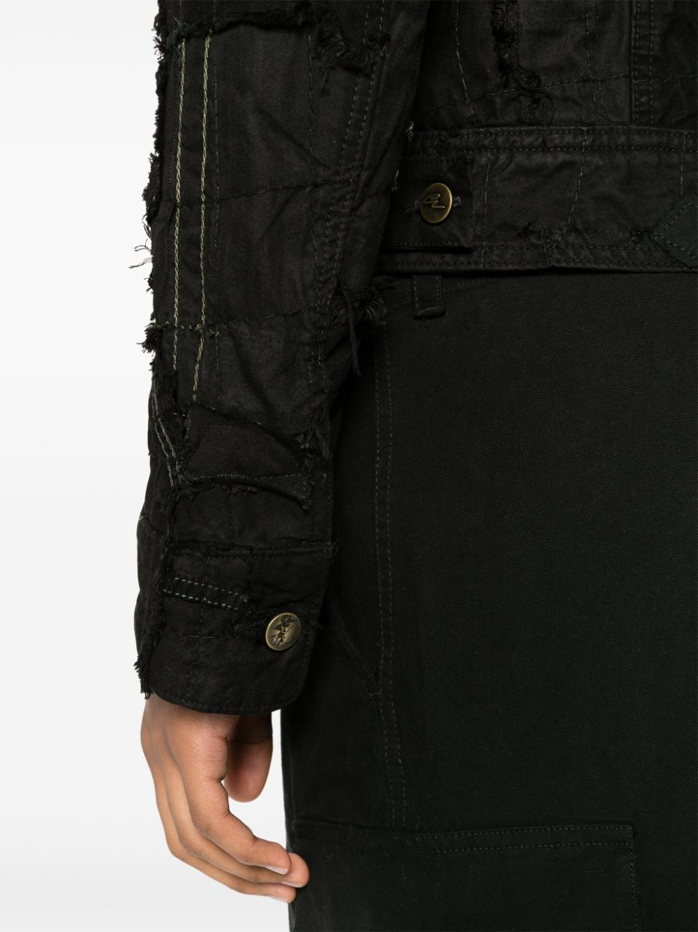 Shop Greg Lauren Distressed Denim Jacket In Black