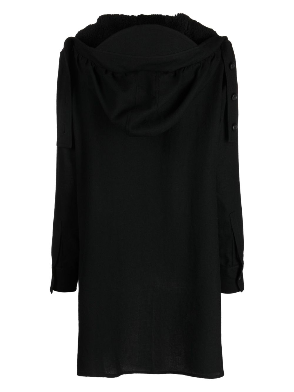 Yohji Yamamoto hooded wool mini shirtdress - Zwart