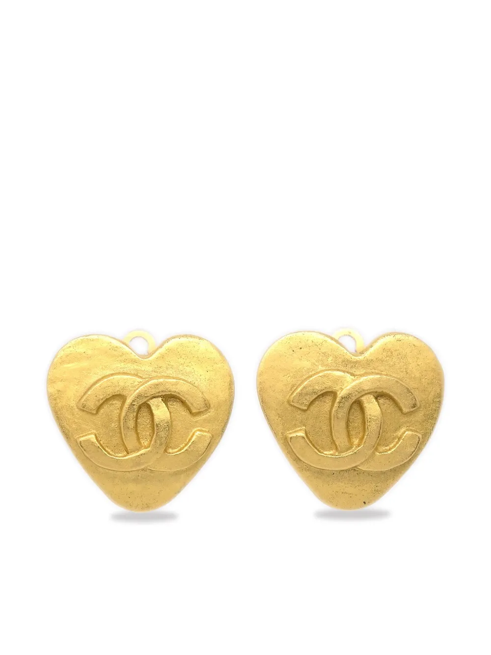 chanel pre-owned boucles d'oreilles clip cc heart (1995)