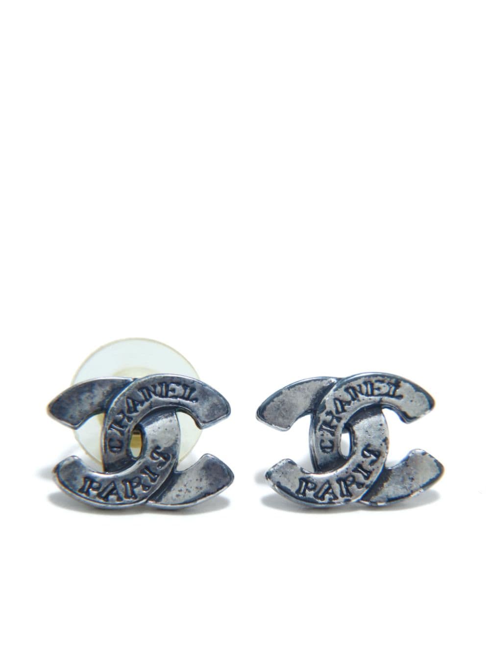 Pre-owned Chanel 1999 Interlocking Cc Earrings In Silver