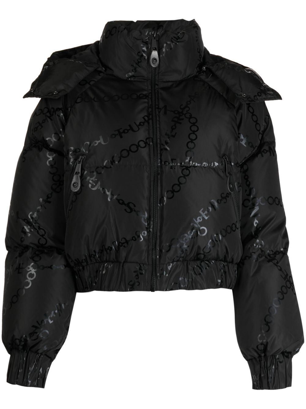 VERSACE JEANS COUTURE NECKLACE-PRINT HOODED PUFFER JACKET