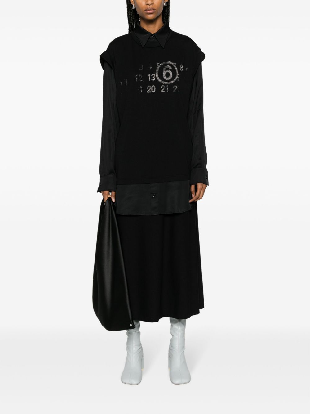 MM6 Maison Margiela numbers-motif cotton midi dress - Zwart