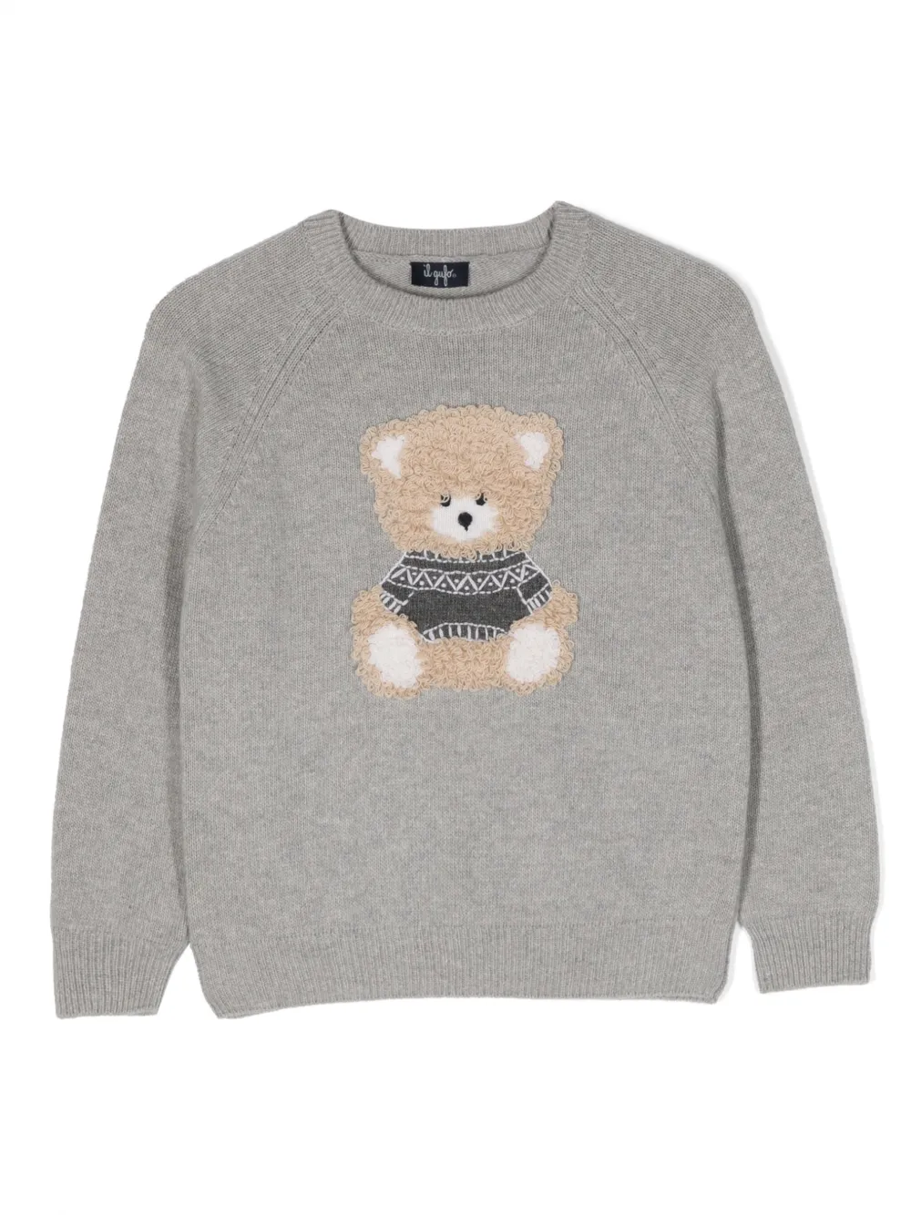 Il Gufo Kids' Bear-motif Virgin Wool Jumper In Grey