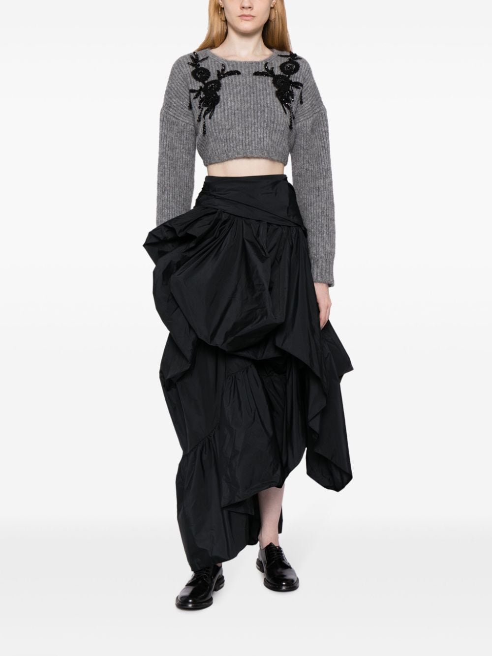 Erdem asymmetric tiered maxi skirt - Zwart