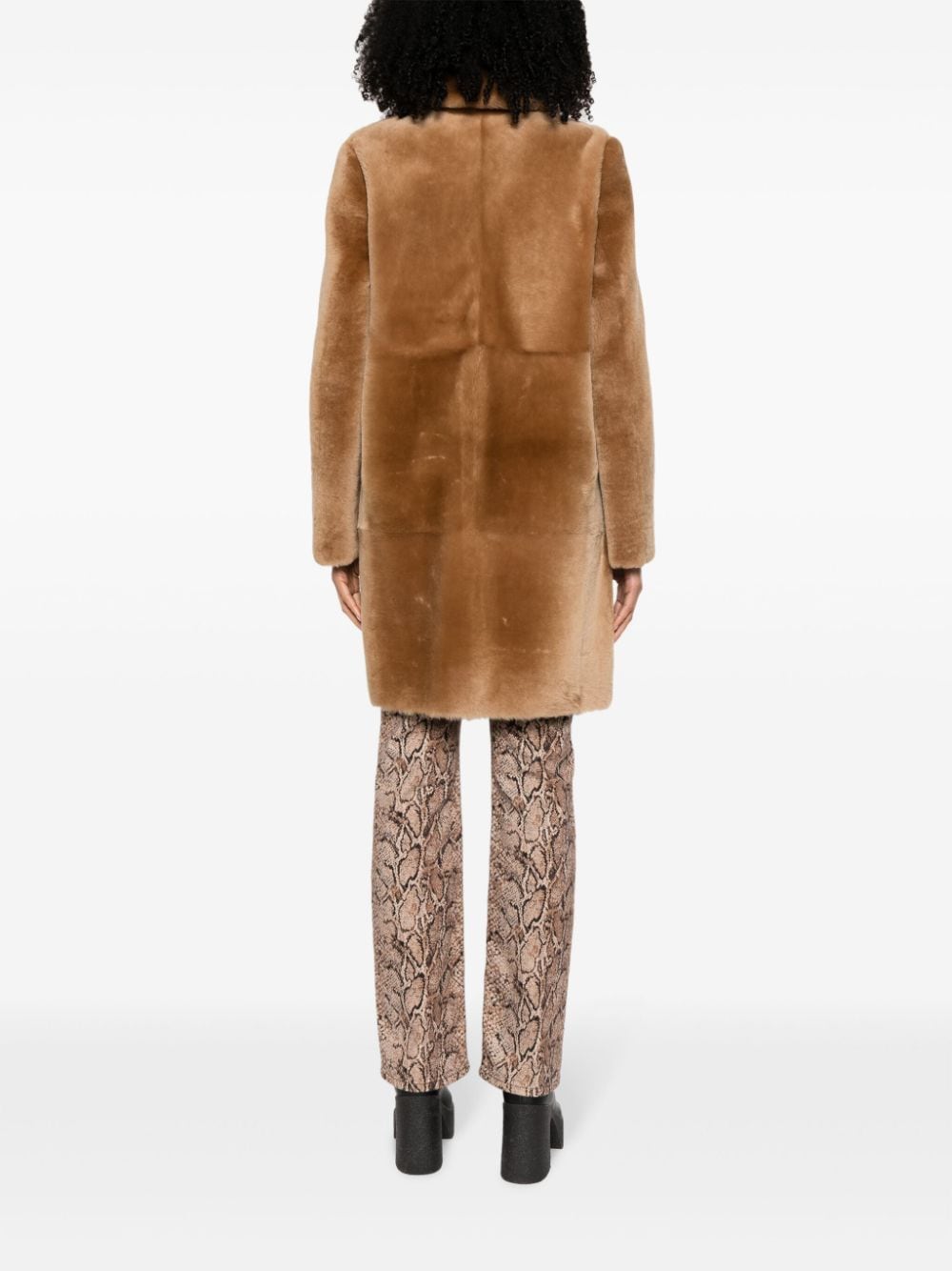 Shop Blancha Double-breasted Reversible Shearling Coat In Brown