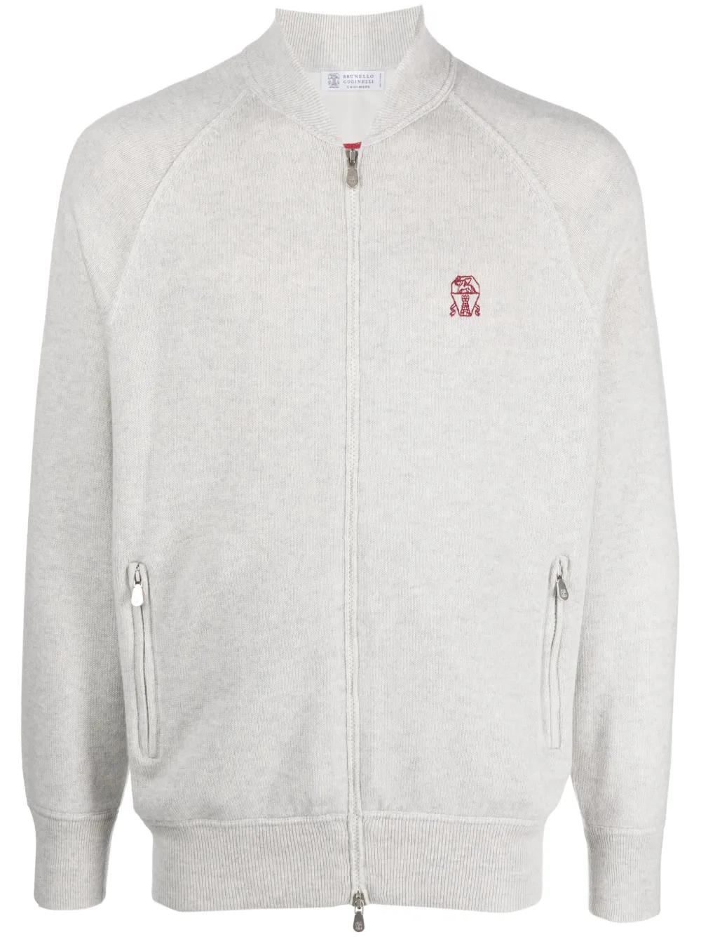 Brunello Cucinelli Logo-embroidery Cashmere Cardigan In Grey