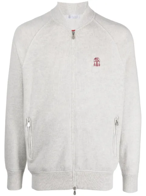 Brunello Cucinelli logo-embroidery cashmere cardigan