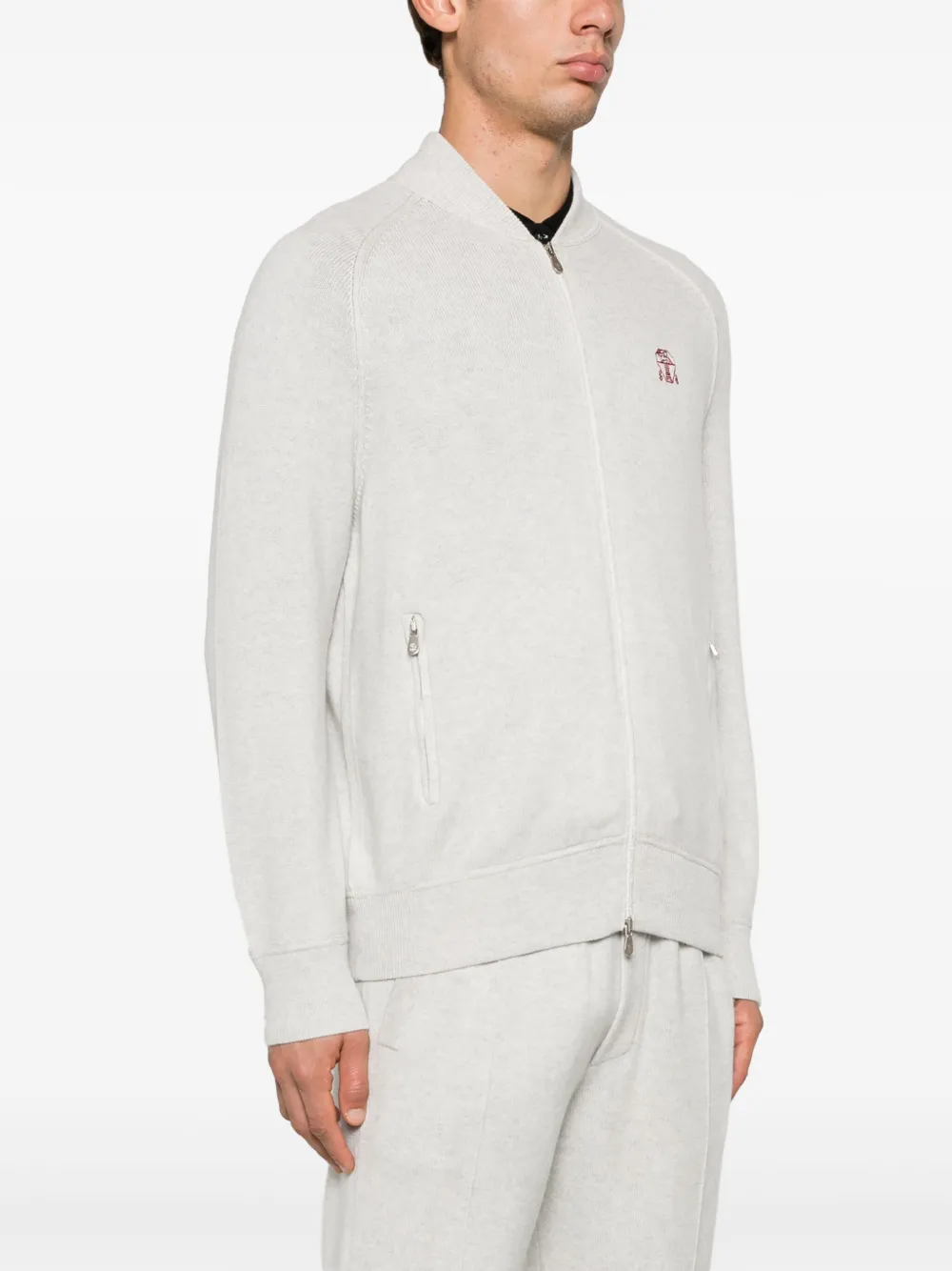 Brunello Cucinelli Logo-embroidery Cashmere Cardigan In Grey